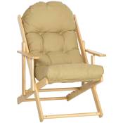 HOMCOM Fauteuil Chaise de Salon Pliable et inclinable en Bois Fauteuil Relax Confortable avec Coussin capitonné épais - dim. 71I x 89P x 96H cm