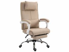 Homcom fauteuil de bureau manager grand confort repose-pied tétière intégrés dossier inclinable lin beige