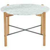 Homifab - Table basse ronde 60 cm en marbre blanc et pieds en chêne - Anna - Blanc