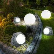 Lampes de décoration de jardin aspect pierre Lampes solaires pour jardin extérieur Boule de décoration de terrasse à led solaire, plastique blanc