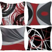 Lot de 4 housses de coussin moderne abstrait rayures rouges gris noir blanc acrylique gras gris taies d'oreiller décoratives décor à la maison carré
