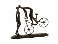 Paris prix - statuette déco "couple baiser vélo" 36cm marron