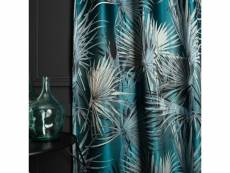 Rideau tamisant 135 x 280 cm à oeillets jacquard editeur motif palmier satiné bleu
