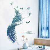 Shining House - Sticker mural plume bleue (3090 cm) Sticker mural oiseau salon chambre cuisine couloir décoration - blue