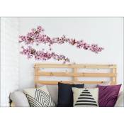 Sticker mural décoratif 68x24 cm, photo branche fleur cerisier, décoration intérieure pour mur, autocollant décoratif. - Rose