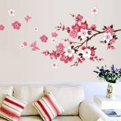 Sticker mural fleur de cerisier avec papillon rose rouge (120x50cm) i Sakura rotin fleur branche arbre autocollant mural auto-adhésif - multicolour