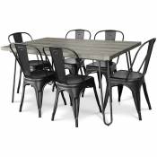 Table à manger Hairpin gris 150x90 + X6 Chaise Stylix Noir - mdf, Métal - Noir