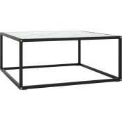 Table basse Noir avec verre marbre blanc 80x80x35 cm The Living Store Noir