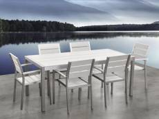 Table de jardin et 6 chaises aluminium plateau en plastique blanc 180 cm vernio 43786