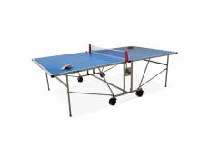 Table de ping pong outdoor bleue - table pliable avec 2 raquettes et 3 balles. Pour utilisation extérieure. Sport tennis de table