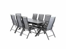 Table extensible 215cm à 295cmx100x75 et 8 fauteuils pliant et aluminium anthracite F69321507