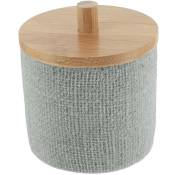 Tendance - boite a coton polyresine ronde effet maille et bambou - gris