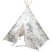 Tente Tipi pour Enfants avec carte du monde en noir et blanc Tente de Jeu pour l'intérieur / chambre 120x120 cm - Noir - Sunny