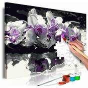 Toile à Peindre Orchidées Blanches et Violettes - Violet et Gris - Violet et Gris