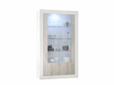 Vitrine, meuble de rangement 2 portes vitrées coloris blanc brillant, pin blanc - longueur 110 x hauteur 190 x profondeur 42 cm
