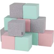 Blocs Mous Pour Bébé 12 Pièces Cubes De Construction En Mousse 14Cm, Cubes: Gris Clair/Rose/Menthe - cubes: gris clair/rose/menthe - Kiddymoon