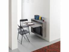 Bureau-table extensible mural gris béton avec 3 chaises intégrées 20100892782