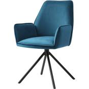 Chaise de salle à manger HHG 851, chaise de cuisine, pivotante, auto-position velours, bleu turquoise - turquoise