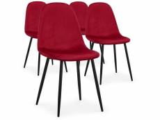 Chaise moderne velours rouge pieds métal noir garo - lot de 4
