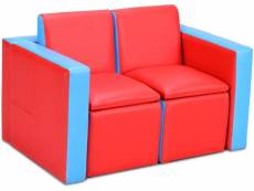 Costway sofa enfant canapé lit enfant ensemble table et chaise enfants transformable avec espace de stockage rouge et bleu