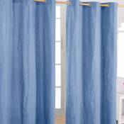 Homescapes - Paire de rideaux à œillets Uni Bleu foncé 100% coton Prêt à poser 137 x 182 cm - Bleu Foncé