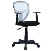 Idimex - Chaise de bureau enfant studio fauteuil pivotant et ergonomique avec accoudoirs, siège à roulettes hauteur réglable, mesh noir/blanc