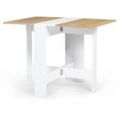 Idmarket - Table console pliable edi 2-4 personnes bois blanc plateau façon hêtre 103 x 76 cm - Blanc