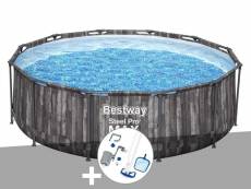 Kit piscine tubulaire ronde bestway steel pro max décor bois 3,66 x 1,00 m + kit d'entretien deluxe