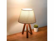 Lampe à poser linya style nordique beige et trépied en bois