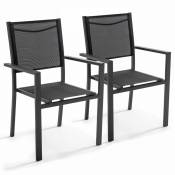 Lot de 2 fauteuils de jardin en aluminium et textilène noir - Noir