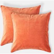 Lot de 2 Housses de coussin en velours Orange, 40 x 40 cm - Orange - Homescapes