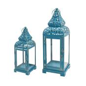 Lot de 2 lanternes sculpté en métal et pvc bleu clair