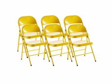 Lot de 6 chaise pliante en métal coloris jaune - longueur 46 x profondeur 46 x hauteur 87 cm