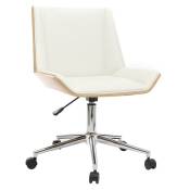 Miliboo - Chaise de bureau à roulettes design blanc, bois clair et acier chromé melkior - Bois clair / blanc
