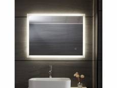 Miroir de salle de bain led 3 en 1 éclairage blanc froid chaud neutre anti buée tactile mural miroir lumineux cosmétique de maquillage 100 x 60 cm hel