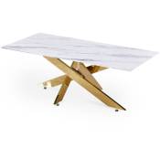 Mobilier Deco - telma basse rectangle - Table basse rectangulaire design verre marbré et pieds dorés - Blanc