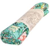 Nappe grand format en coton imprimé fleuri turquoise 140x235