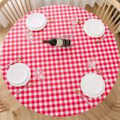 Nappe ronde en vinyle pour tables de patio intérieure et extérieure, imperméable à l'huile, lavable, plastique à carreaux rouges et blancs, convient