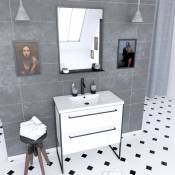 Pack caisson vasque et miroir simple - Blanc - 80 x 50 x 81 cm