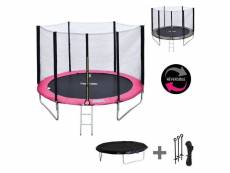 Pack premium trampoline 245cm réversible rose - gris canberra + filet, échelle, bâche et kit d'ancrage