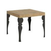Petite table carrée 90-90cm extensible 10 personnes 90 à 246cm bois naturel et pieds gris foncé Kalane