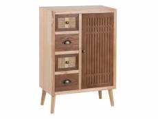 Sato - meuble 1 porte 4 tiroirs bois massif et façade rotin