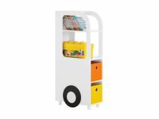 Sobuy kmb67-w armoire pour enfants, meuble de rangement jouets avec 2 paniers multicolores, bibliothèque enfant, étagère à livres et à jouets, meuble