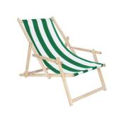 Springos - Chaise longue en bois avec accoudoirs, rayée vert et blanc pour le jardin ou la plage. - multicolore