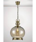 Suspension Riley Single Large Ball 1 Ampoule E27 laiton antique/Verre cognac