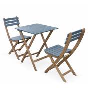 Sweeek - Table de jardin bistrot en bois 60x60cm - Barcelona Bois / Bleu - pliante bicolore carrée en acacia avec 2 chaises pliables - Bleu