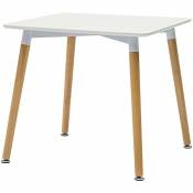 Table 80x80 cm Blanc mat avec pieds en bois de hêtre Blanc