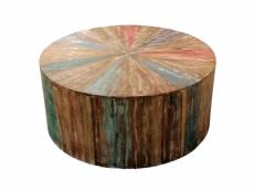 Table basse en bois de teck ronde avec couleurs en