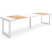 Table console extensible, Console meuble, 300, Pour 14 personnes, Pieds bois massif, Style moderne, Chêne et blanc - Skraut Home