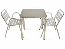 Table de jardin carrée en aluminium et 2 fauteuils